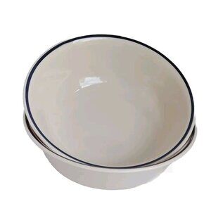 Corelle Soup Cereal Bowls navy blue stripe beige bowl  6.25” set of 2 Corning